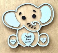 3D Blue Elephant Birth Announcement