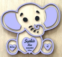 3D Purple Elephant Birth Announcement